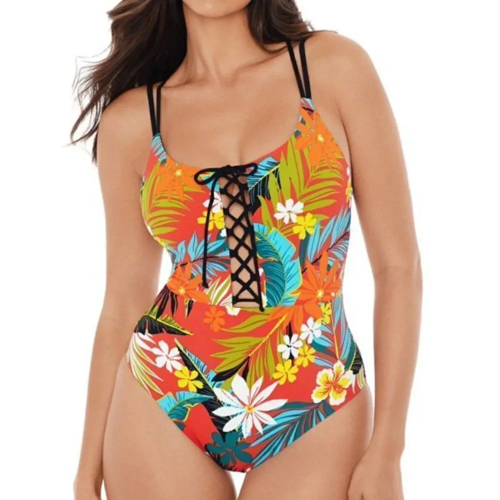 Skinny Dippers Miraclesuit Wiki Tiki Suga Babe Lace up One Piece Swimsuit Xlarge